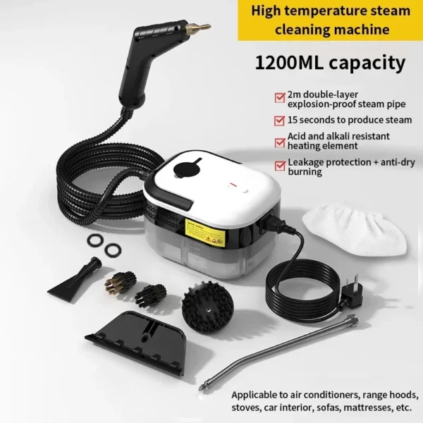 High Pressure Steam Cleaner ?C 1200ml Large Tank, Portable Handheld Steamer with 3 Brush Heads for Home, Kitchen & Car Cleaning - Image 3