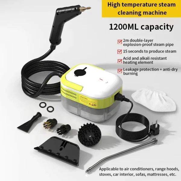 High Pressure Steam Cleaner ?C 1200ml Large Tank, Portable Handheld Steamer with 3 Brush Heads for Home, Kitchen & Car Cleaning - Image 2